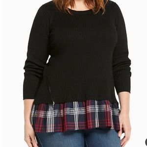 Torrid Size 00 Ribbed Knit Plaid Twofer Sweater